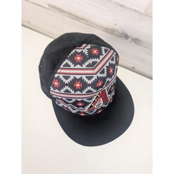 Arizona Diamondbacks Hat Cap Snap Back Mens Black Red MLB Baseball Trucker Aztec - Picture 7 of 12